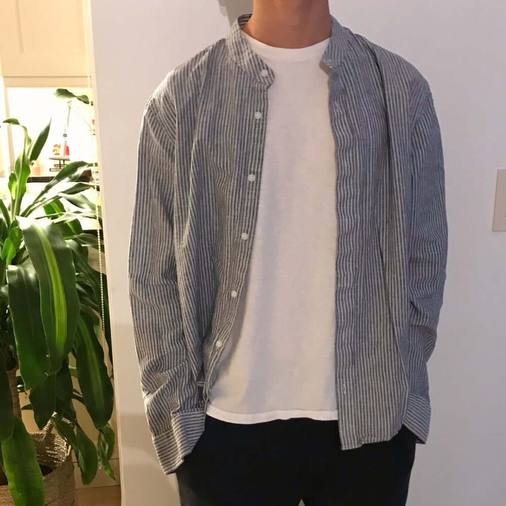 Black Brown 1826 seer sucker button down shirt L
